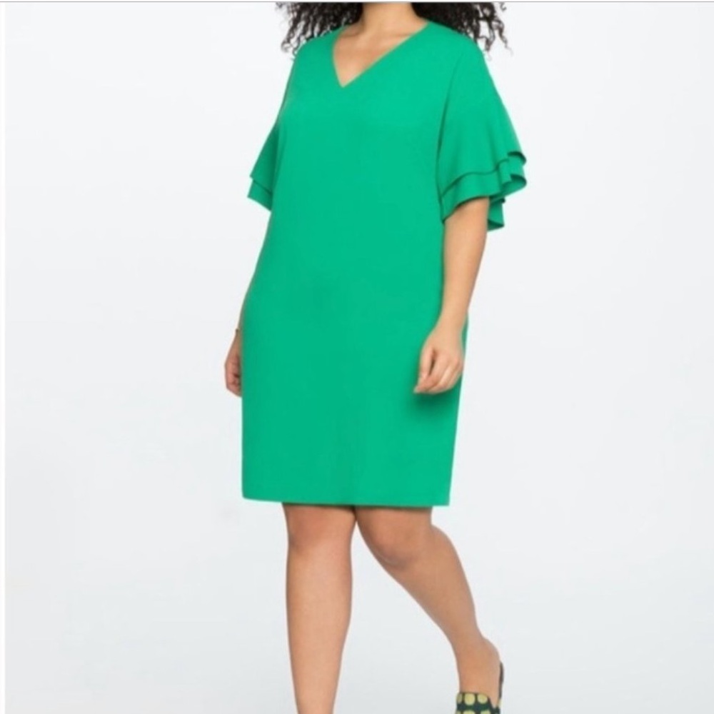 Eloquii size 18 Kelly Green Flutter Sleeve Mini Dress